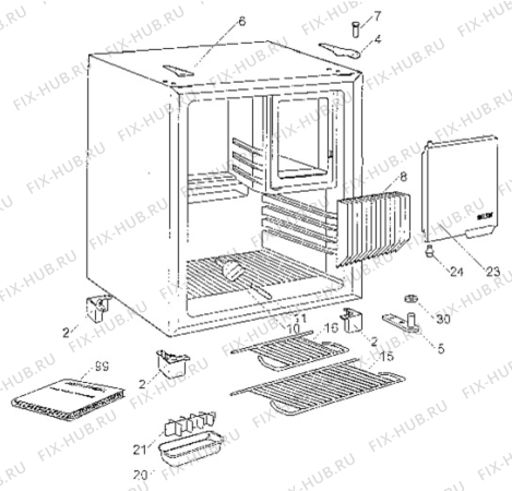 Взрыв-схема холодильника Electrolux EAO602 - Схема узла Cabinet + armatures